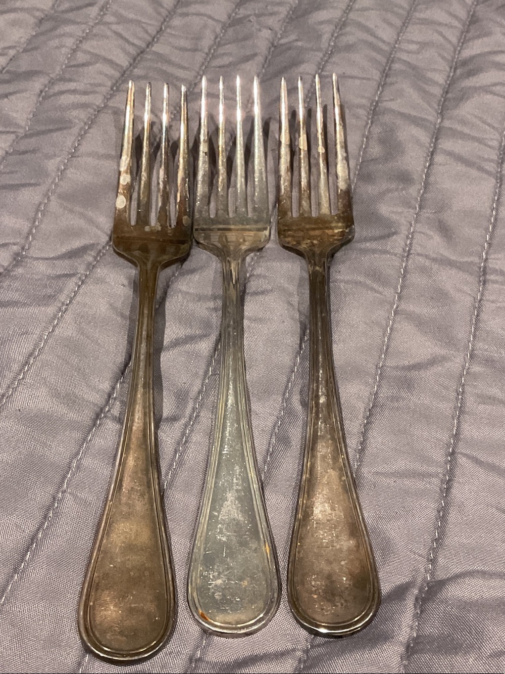 Vintage-Style Stainless Dinner Forks in Tarnished Silver made in Japan